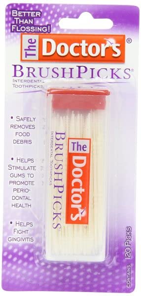The Doctor's BrushPicks Interdental Toothpicks, Soft Rubber Dental Picks for Teeth Cleaning, Removes Food Debris, Stimulates Gums, Helps Fight Gingivitis, 120 Count (Pack of 12)
