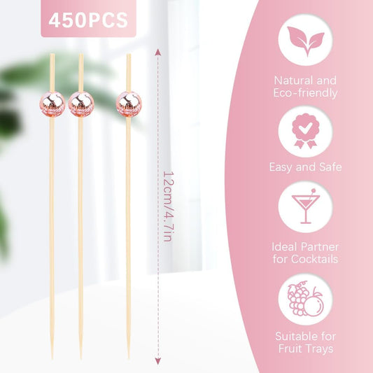 Cocktail Picks Rose Gold Flavored Toothpicks 450PCS 4.7in Fancy Toothpicks for Appetizers Tooth Picks Wooden Cocktail Toothpicks Cocktail Picks for Drinks Long Toothpicks for Charcuterie Boards