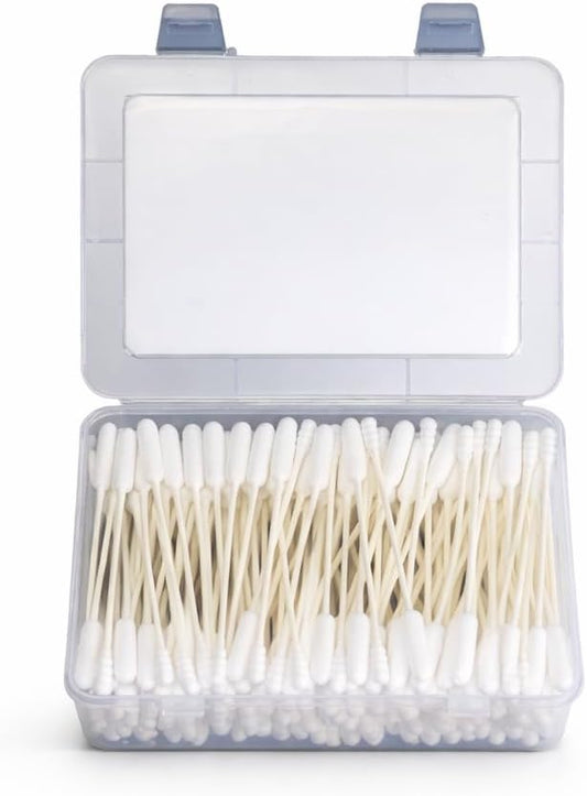 Terporium Dual-Tip Cotton Swabs (200pcs) | 4.75” Reinforced & Bendable Multi-Purpose Swabs with Extra Long Cylindrical and Smaller Spiral Tips | 100% Organic Cotton with Recycled Paper Stick