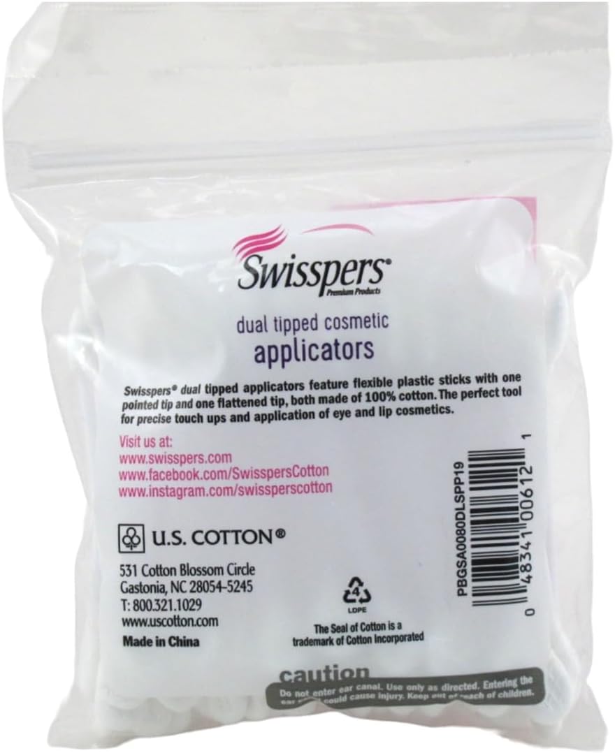 Swisspers Cotton Swabs 80 Count Cosmetic Applicators (Pack of 3)