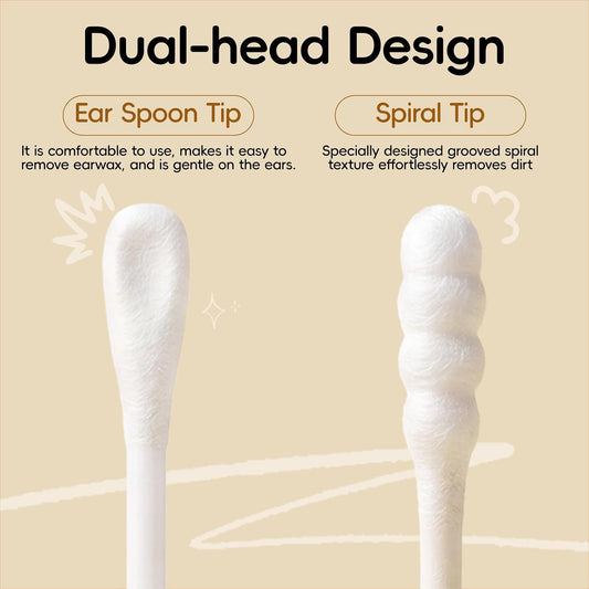 200PCS Cotton Swabs Mini Double Side Spiral & Ear Disposable Spoon Tip Ear Swabs Soft Safe for Baby, Adult Ear Cleaning & Navel Care(2 Box)