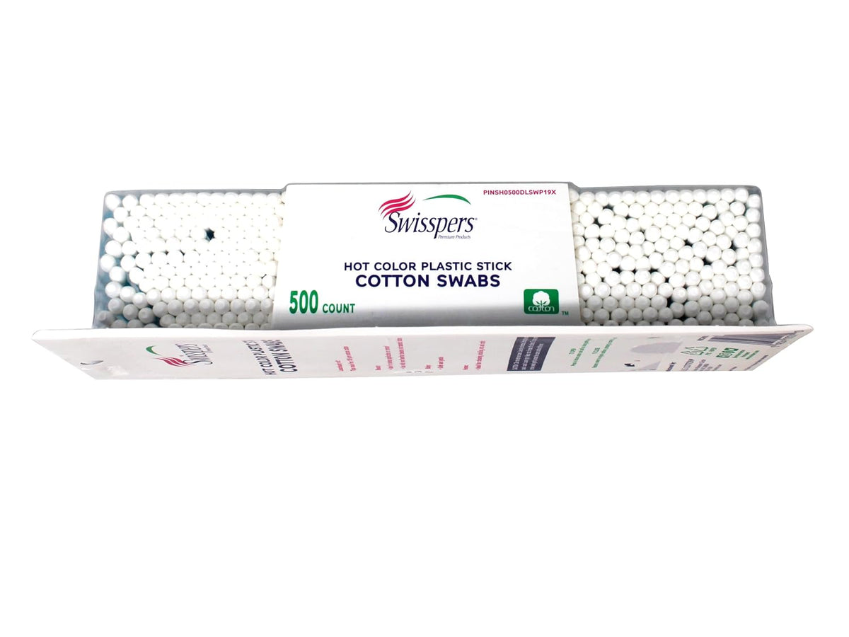 Swisspers Hot Color Cotton Swabs, 100% Cotton, Color Plastic Sticks, 500 per Pack (Color May Vary) - 3 Pack