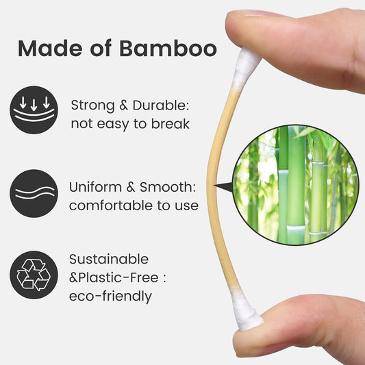Bcowos 3" Bamboo Cotton Swabs, Double Tips, 2000 Count(20 Pack)