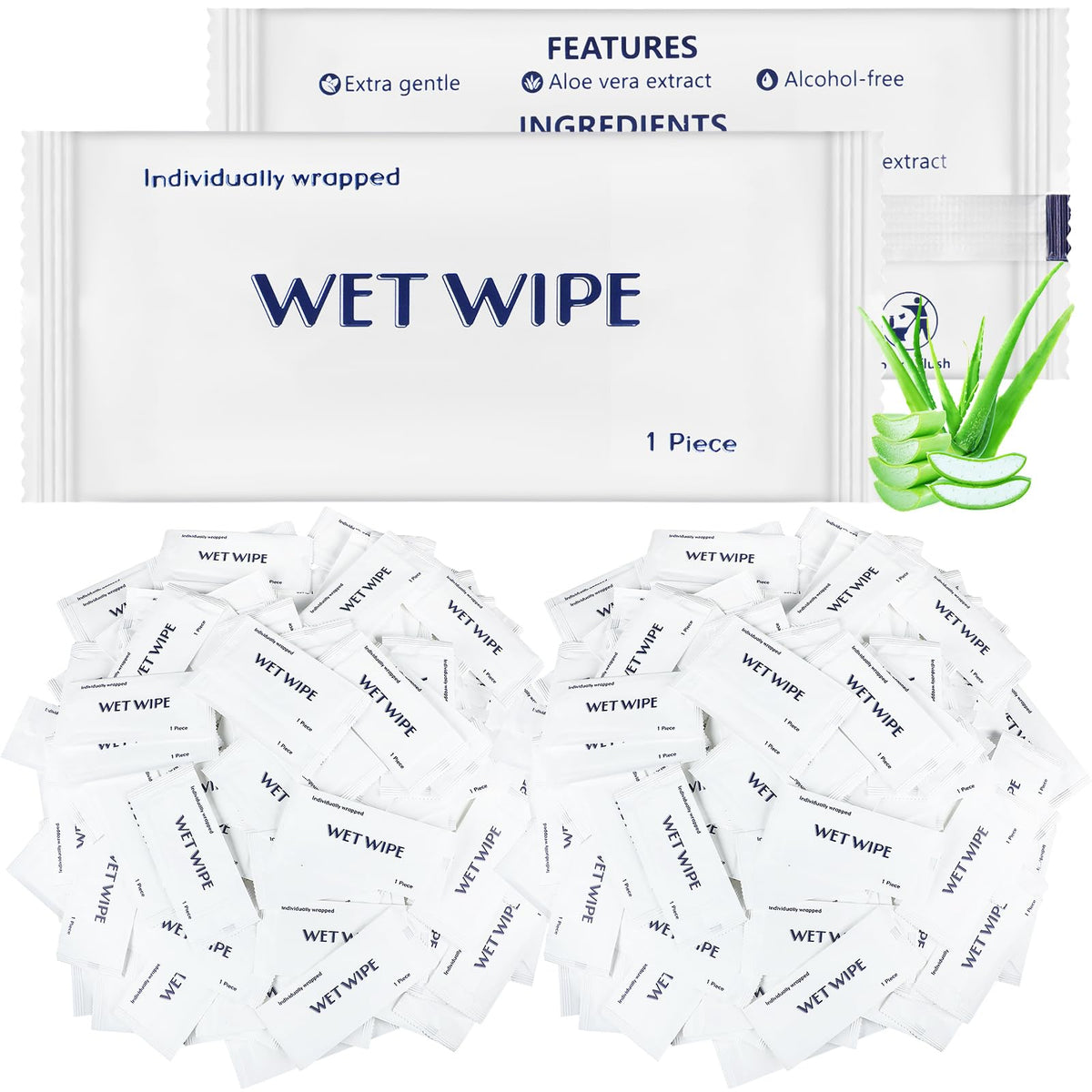 Timgle 300 Pack Individually Wrapped Wet Wipes Bulk Travel Size, Green