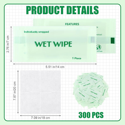 Timgle 300 Pack Individually Wrapped Wet Wipes Bulk Travel Size, Green
