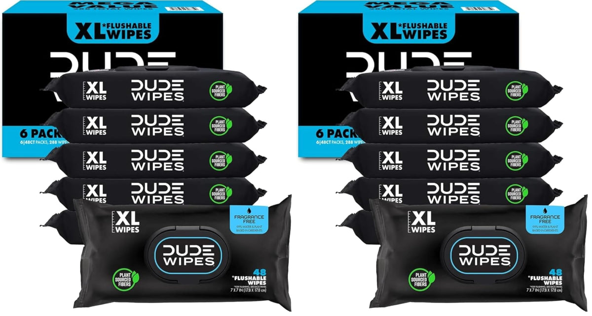 DUDE Wipes Unscented Adult Flushable Wet Wipes, Sensitive Skin, 288 Count