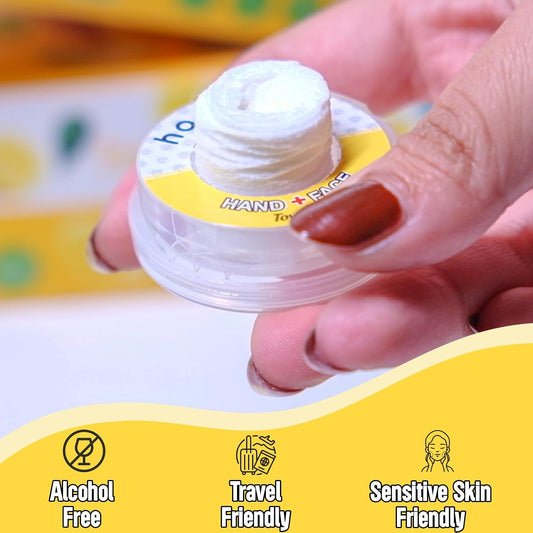 Hand Pop Lemon Scented Wipes - 24 Pack of Travel Size Wet Towelettes, Alcohol-Free, Wipes for Skin Hydration, Convenient, Eco-Friendly, Refreshing, Fits in Gym Bag, Purse, Pocket, or Luggage