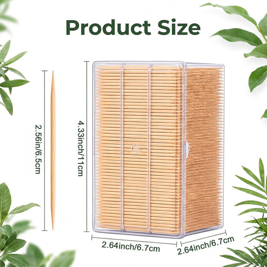 4 boxes 14400pcs Double Sided Bamboo Wooden Toothpicks with Storage Box