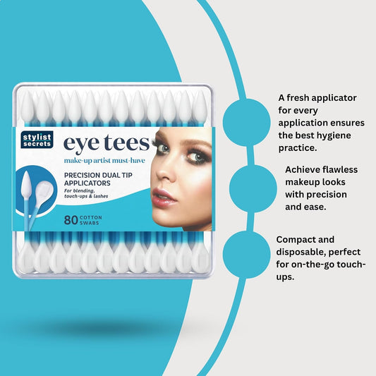 Fran Wilson EYE TEES COTTON TIPS 80 Count (3 PACK) - Precision Makeup Applicator, Double-sided Swabs with Pointed and Rounded Ends for Perfect Blending, Effective Cleaning and Precise Touch-ups