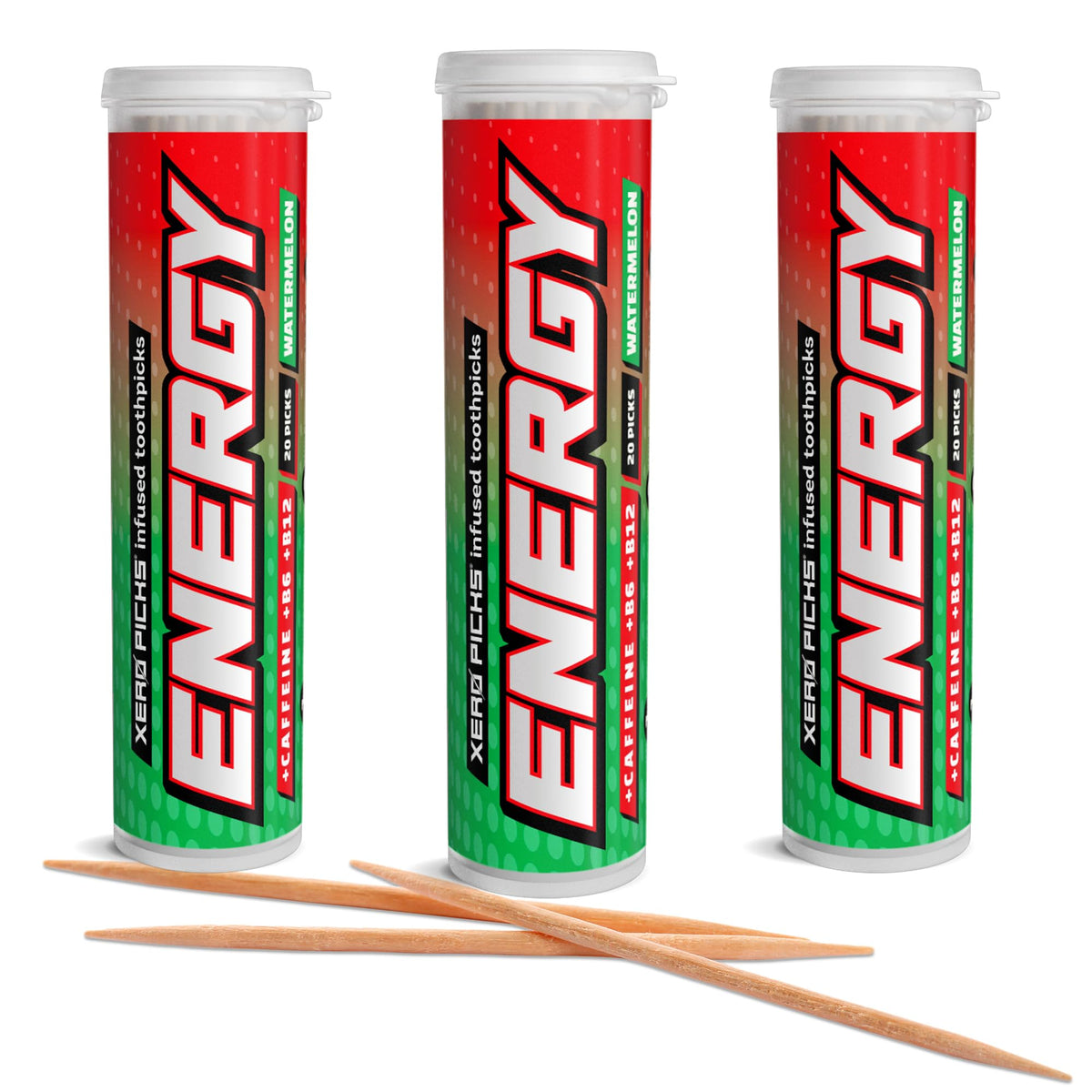 Xero Picks Energy Caffeine Flavored Toothpicks B12 for Focus & B6, 100 Picks (Pack of 5) (Variety Pack) Sugar-Free Alternative to Energy Mints & Gum - Kosher