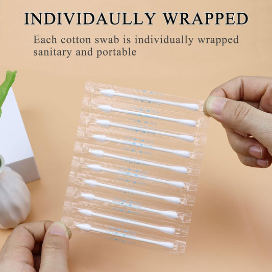 Cotton Swabs - Individually Wrapped Double Tipped Paper Sticks for Ear, Make-up, 100 Count (White, Round/Pointed End)