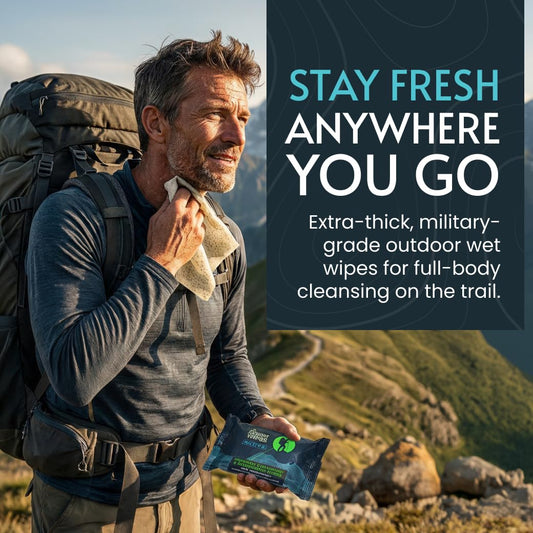 Combat Wipes ACTIVE Outdoor 2-Pack Wet Wipes - Extra Thick Camping Gear, Biodegradable, Body & Hand Cleansing/Refreshing Cloths for Backpacking & Gym w/Natural Aloe & Vitamin E, 50 Ct (25x2 pack)