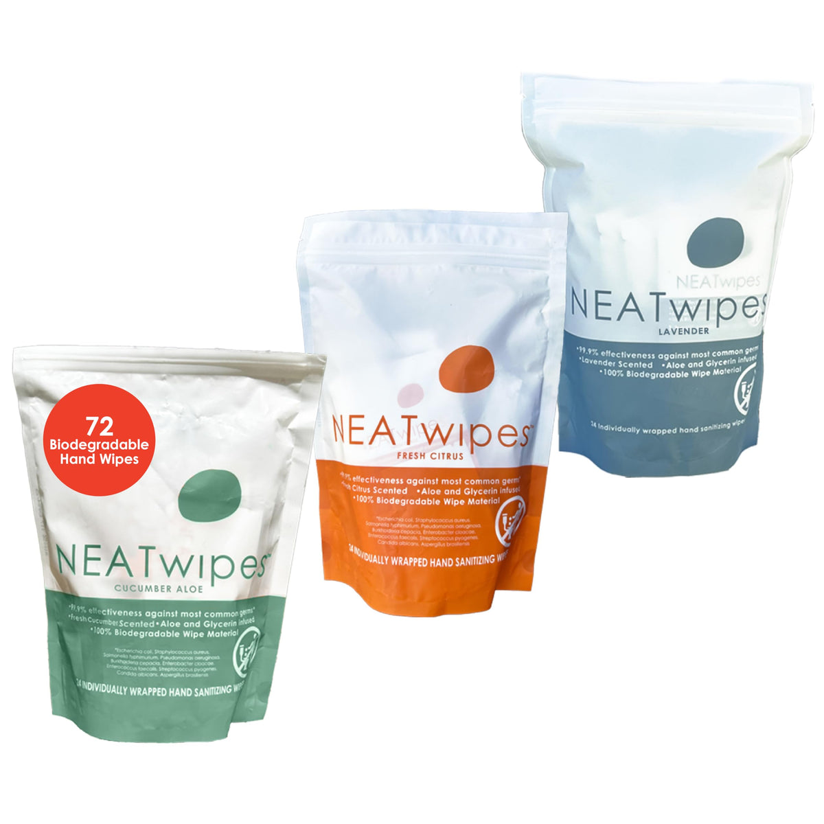 NEATwipes Sanitizing Wipes for Adults, Travel Size (Lavender, 24 Wipes)