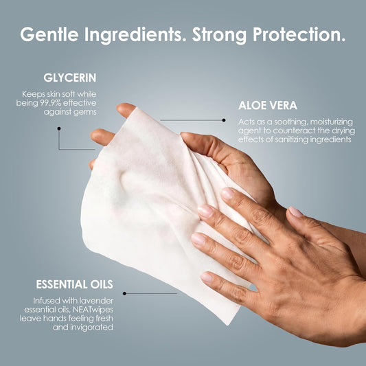NEATwipes Sanitizing Wipes for Adults, Travel Size (Lavender, 24 Wipes)