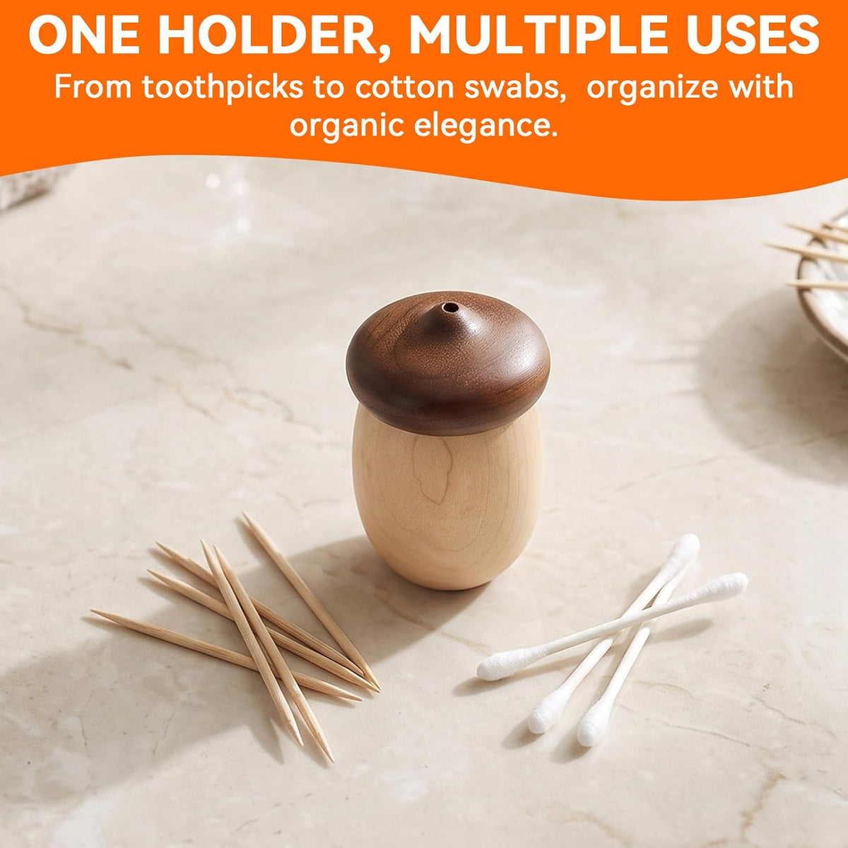 HERCHR Toothpick Holder Dispenser, Cute Pocket Toothpick Holder Decorative Acorn Shaped Wooden Toothpick Container Box with Rounded Structure for Home, Office, Restaurant