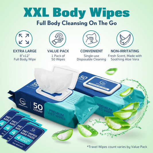 Body Wipes for Adults Bathing No Rinse - (200 Ct) - Adult Wipes for Elderly