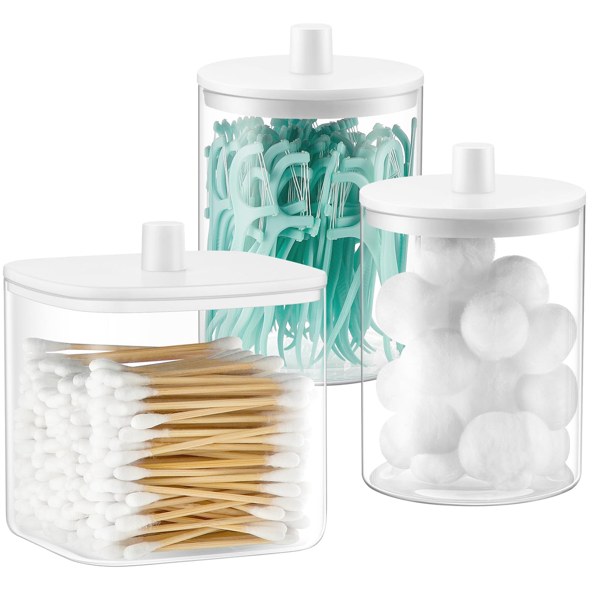 Glass Qtip Holder Dispenser - 3 Pack, Bathroom Decor and Organizer, Black
