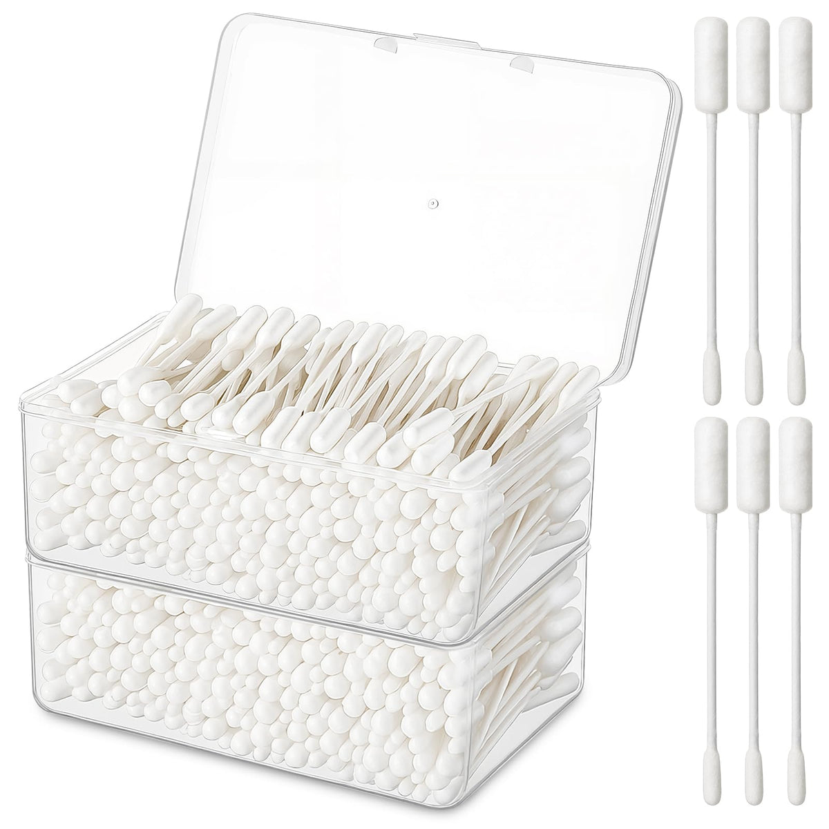 Lounsweer 400pcs Long Cotton Swabs with Storage Case 4'' XL Cotton Buds