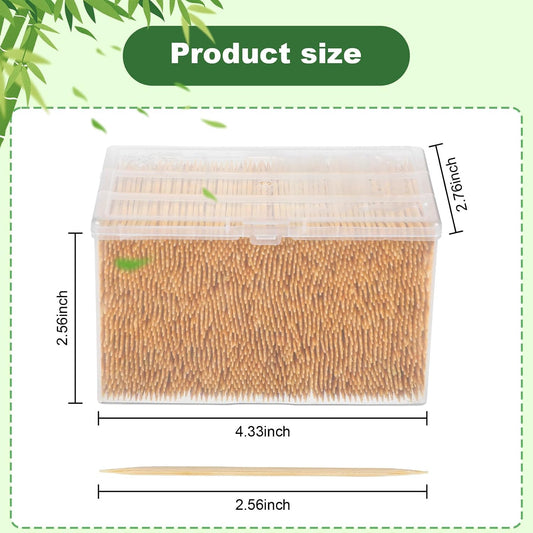 12000 Pcs Bamboo Wooden Toothpicks Wood Round Double Sided Toothpicks with Clear Plastic Storage Box for Appetizers Food Barbecue Fruit Teeth Cleaning Party