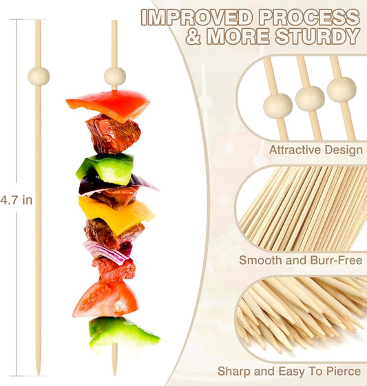 1000PCS Cocktail Picks, Natural Wooden Ball Fancy Toothpicks for Appetizers