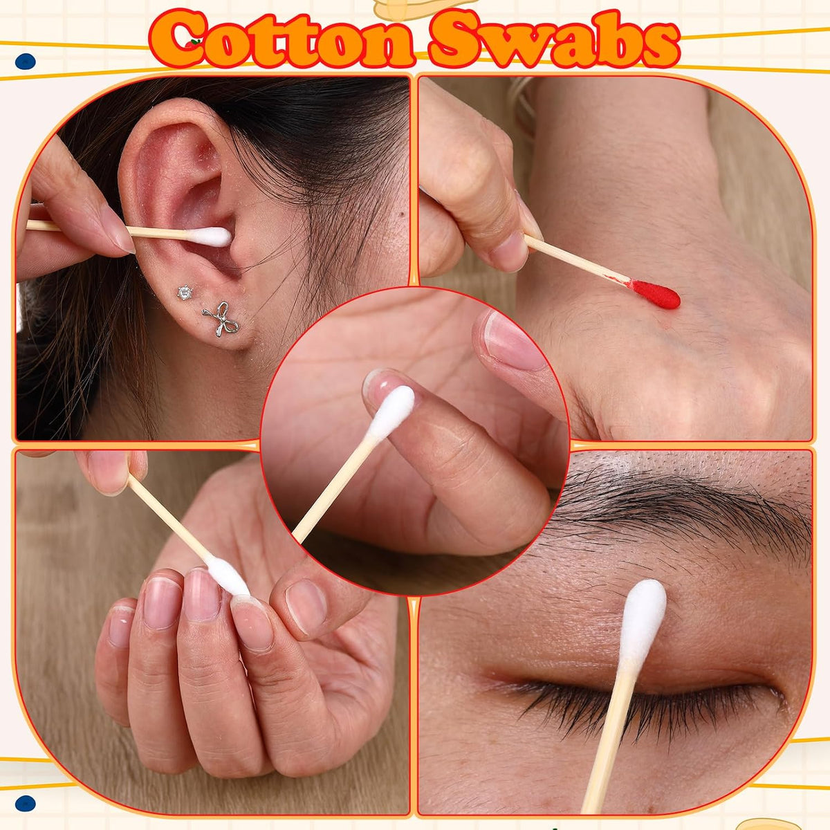 1200pcs XL Cotton Swabs Mops with Storage Case Extra Absorbent Double-Ended Cotton Buds with Pointed and Round Head Wooden Swabs for Cleaning and Maintenance