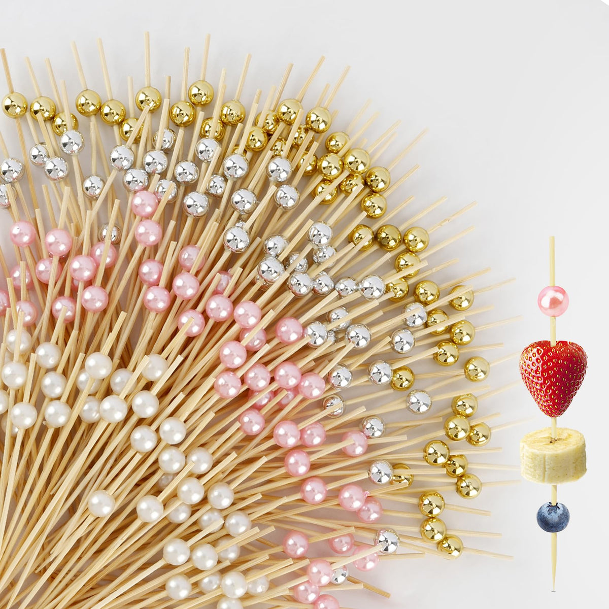 400pcs 4.7inch Cocktail Toothpicks For Drinks Appetizer Toothpicks Decorative Toothpicks Cocktail Sticks For Garnish Toothpicks Wooden White Pearl Party Toothpicks For Homecoming, Bachelor Party