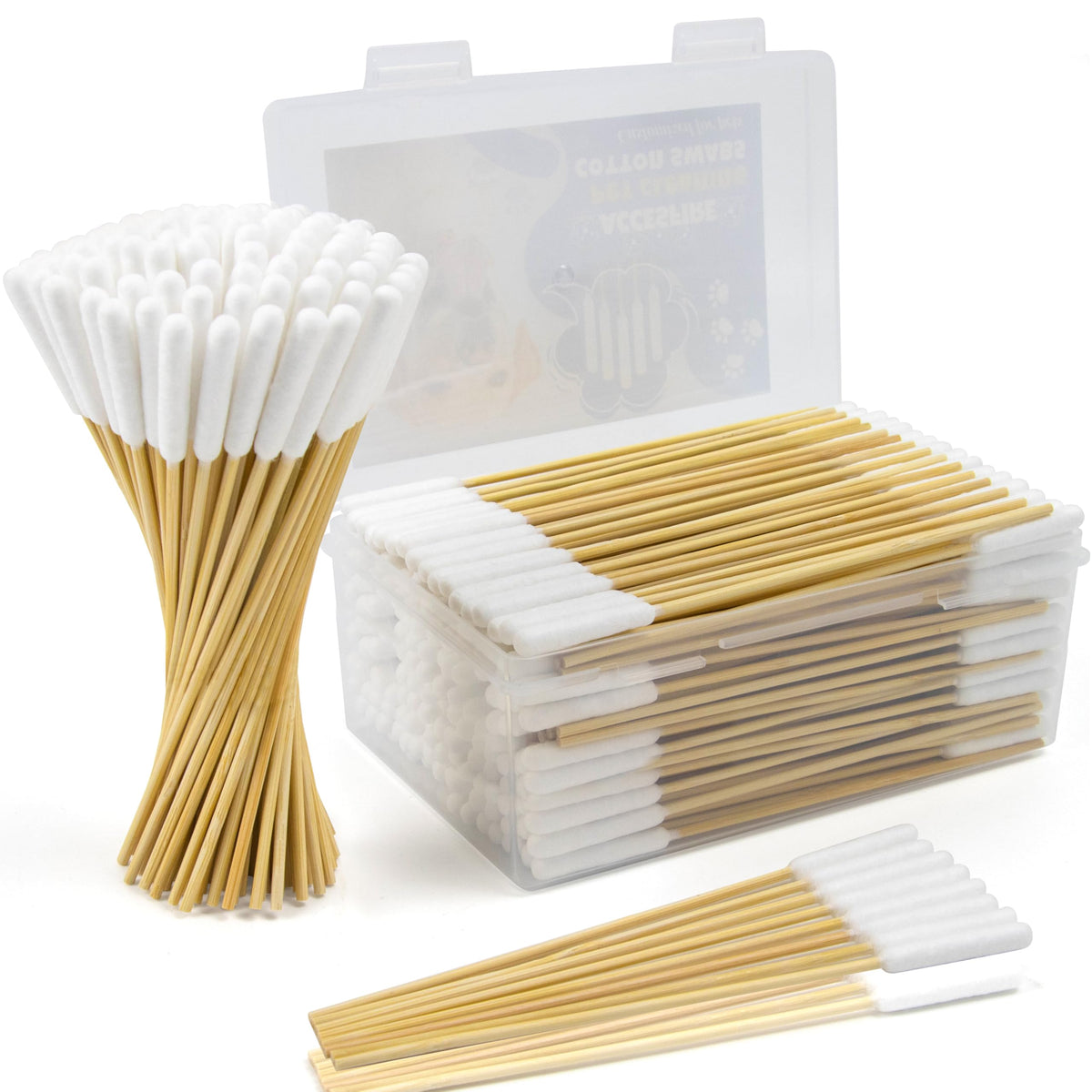 200PCS Professional Dog Ear Swabs in Box, 6" Long Cotton Swabs