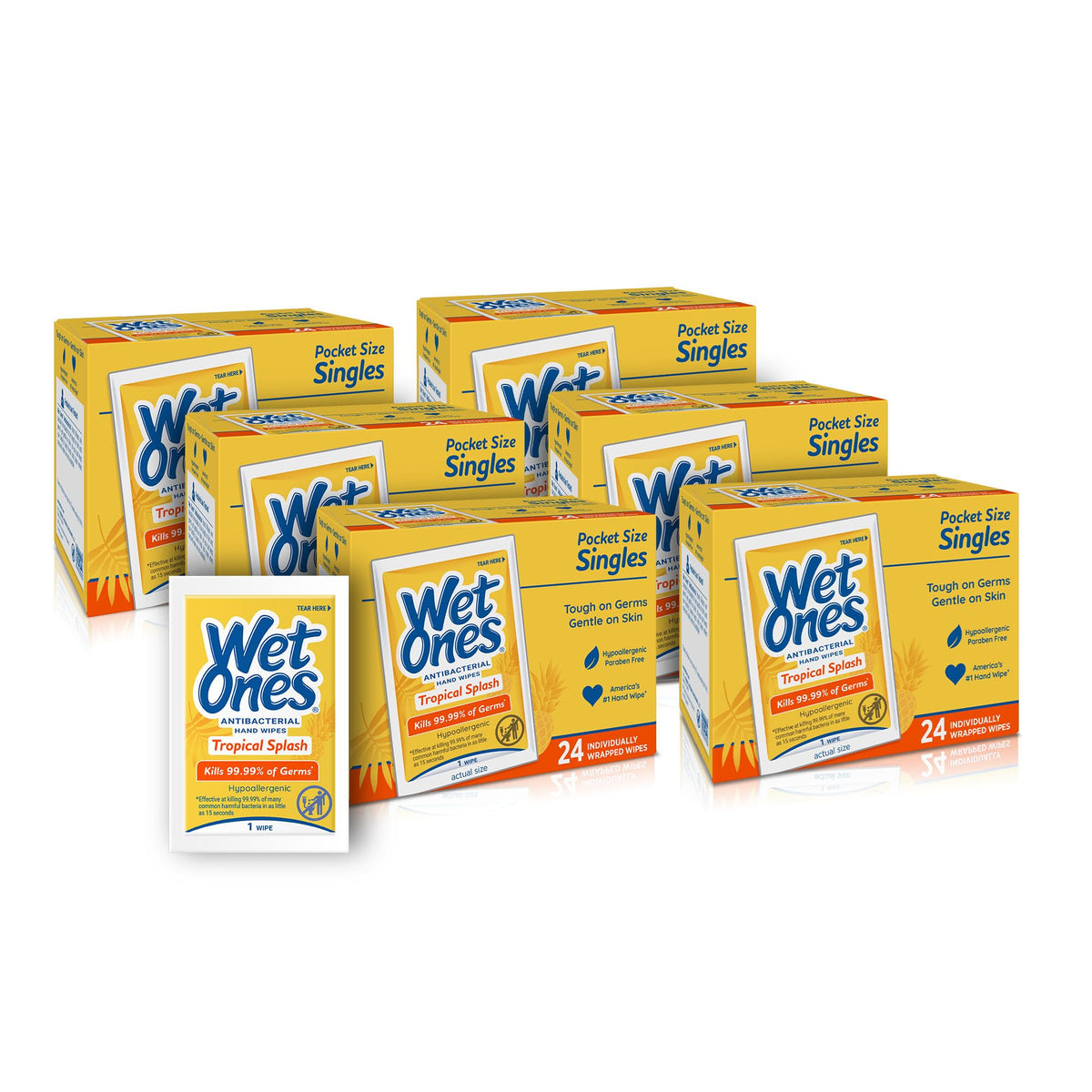 Wet Ones Singles Antibacterial Hand Wipes, Fresh Scent, 24 ct (6 Pack)