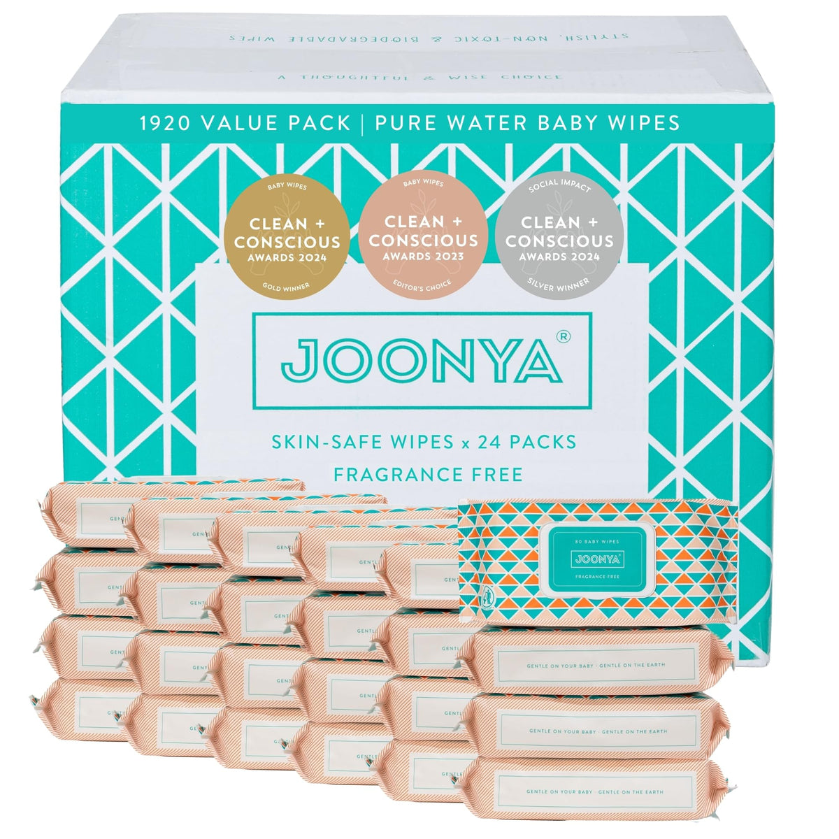 JOONYA Unscented Baby Wipes — Plant-Based, Fragrance-Free Bulk Diaper Wipes | Hypoallergenic, Non-Toxic & Biodegradable Wet Wipes for Sensitive Newborn Skin | 12 Packs of 80 (960 Total)