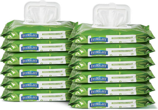 FitRight Aloe Personal Cleansing Cloth Wipes, Scented, 576 Count, 8 x 12 inch Adult Large Incontinence Wipes