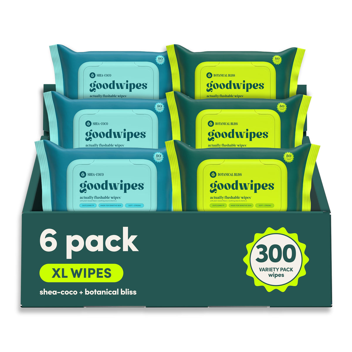 goodwipes Flushable Wipes - Rosewater, 318 Wipes (6 Pack + 1 Travel Size)