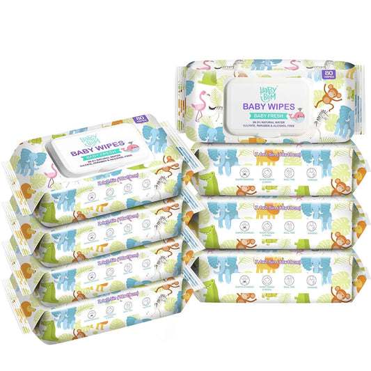 Baby Wet Wipes Unscented - Extra Large Size, Durable, 99% Water-Based & Gentle on Sensitive Skin for Face & Body,640 Count (8 Packs of 80)