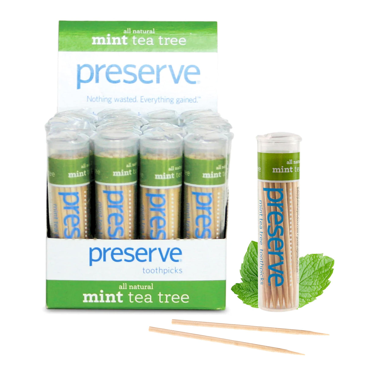 Preserve Mint Tea Tree Flavored Toothpicks, USA-Grown, 24-Pack (840 Picks)