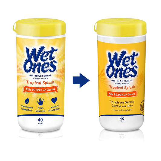 Wet Ones Antibacterial Hand Wipes, Tropical Splash, 40 ct Canister (6 Pack)