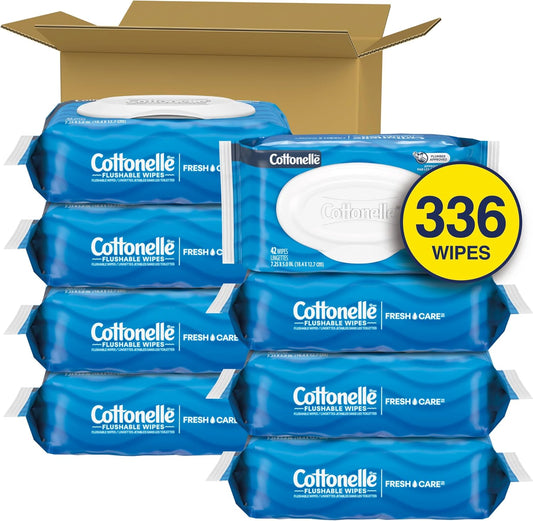 Cottonelle Fresh Feel Flushable Wet Wipes, Adult Wet Wipes, 8 Flip-Top Packs, 42 Wipes Per Pack (336 Total Wipes)