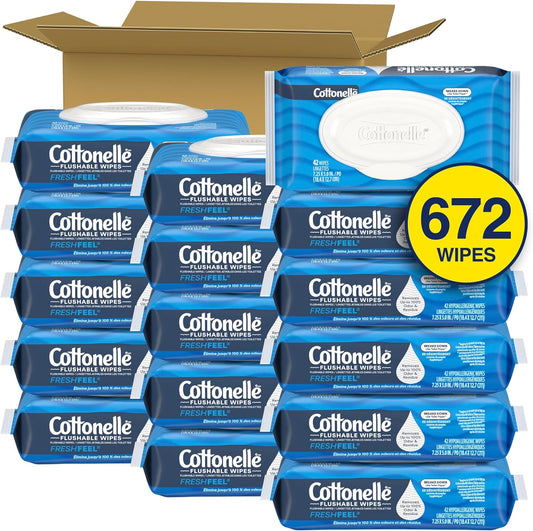 Cottonelle Fresh Feel Flushable Wipes, 16 Packs, 42 Wipes per Pack