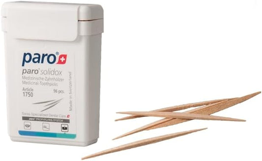 Paro Solidox | Double Pointed Wooden Toothpicks | Medium Interdental Toothpick | 96 Pieces of Wooden Sticks | 12 Pack