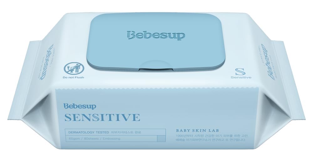 BEBESUP- Korea’s #1 Zero Harsh Chemicals Baby Wipes- Water Based Hypoallergenic Unscented Extra-Thick Organic baby wipes for sensitive skin Zero skin irritants Flip-Top 640 Count (8 Packs)