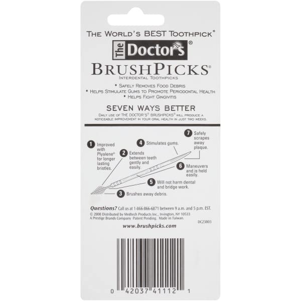 The Doctor's BrushPicks Interdental Toothpicks, Soft Rubber Dental Picks for Teeth Cleaning, Removes Food Debris, Stimulates Gums, Helps Fight Gingivitis, 120 Count (Pack of 12)