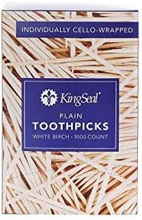 4,000 Count | KingSeal Birch Wood Toothpicks, Individually Cello Wrapped, Plain, Unflavored, 2.5 Inch Length, Bulk Pack - 4 Boxes x 1000
