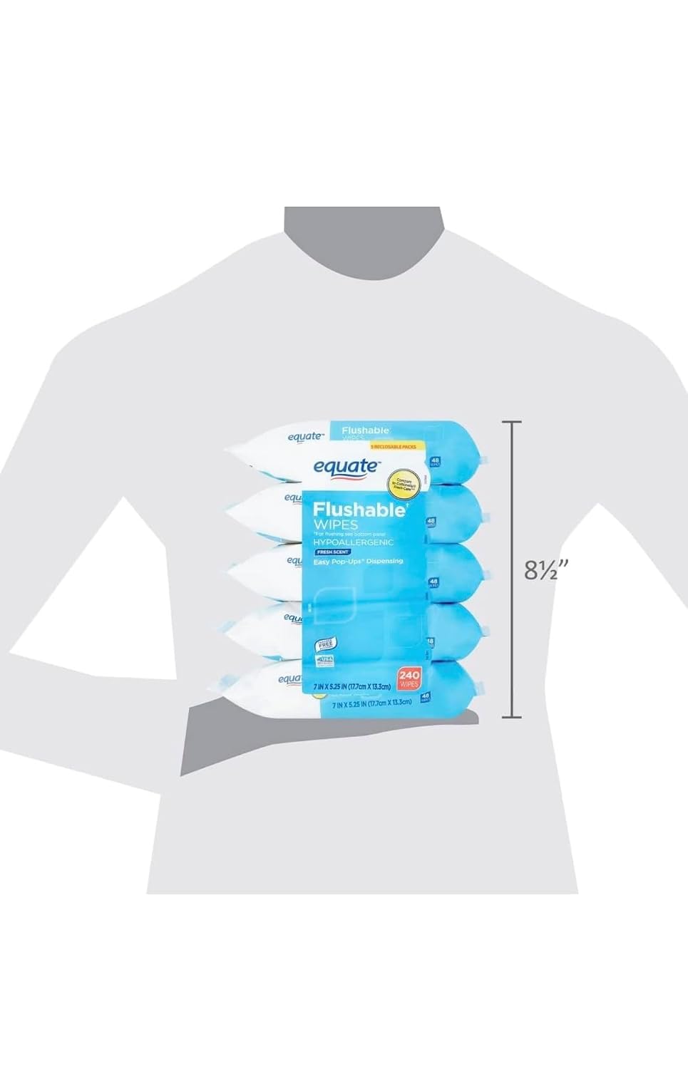 Pacheco Flushable Wipes, Fresh Scent, 5 packs of 48 wipes, 240 wipes total