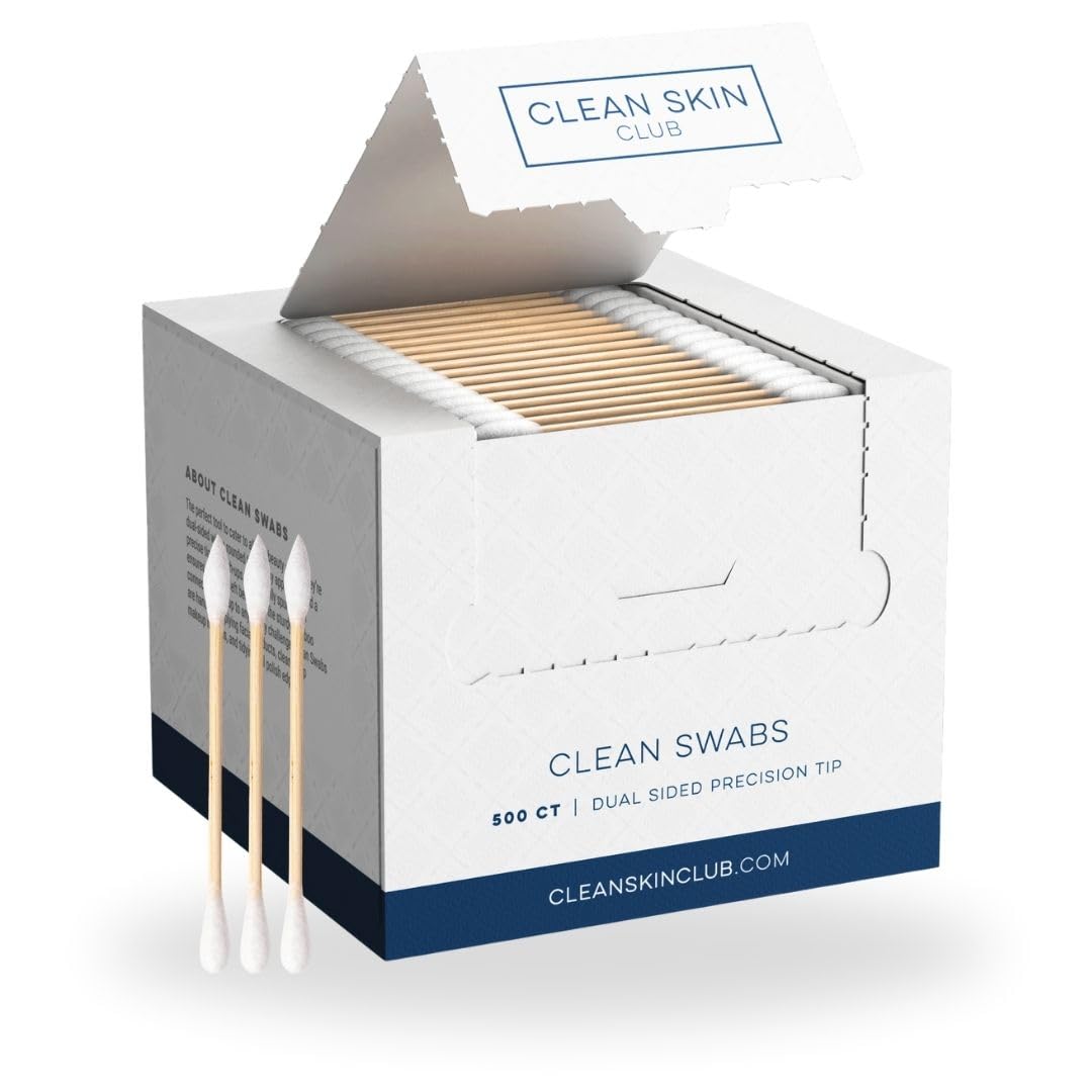 Clean Skin Club Clean Swabs, 2 Pack, 1000 Total Count, One Pointed Tip, Biodegradable + Organic Cotton & Bamboo, Makeup & Nail Polish EyelinerTouch-ups, Ear Cleaning QTips, Sterile, Hypoallergenic