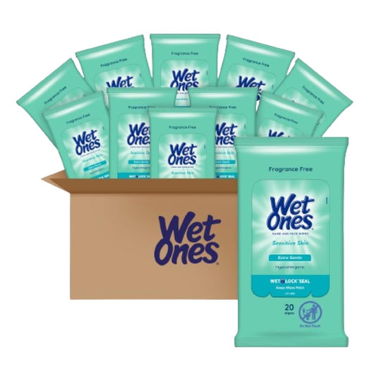 Wet Ones Hand Wipes, Sensitive Skin, Unscented, 20 ct (30 Pack)