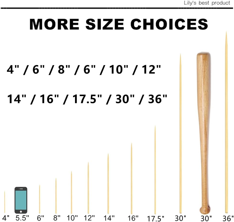 10" Natural Bamboo Skewers for BBQ，Appetiser，Fruit，Cocktail，Kabob，Chocolate Fountain，Grilling，Barbecue，Kitchen，Crafting and Party. Φ=4mm, More Size Choices 6"/8"/12"/14"/16"/17.5"/30"/36"(1000 PCS)