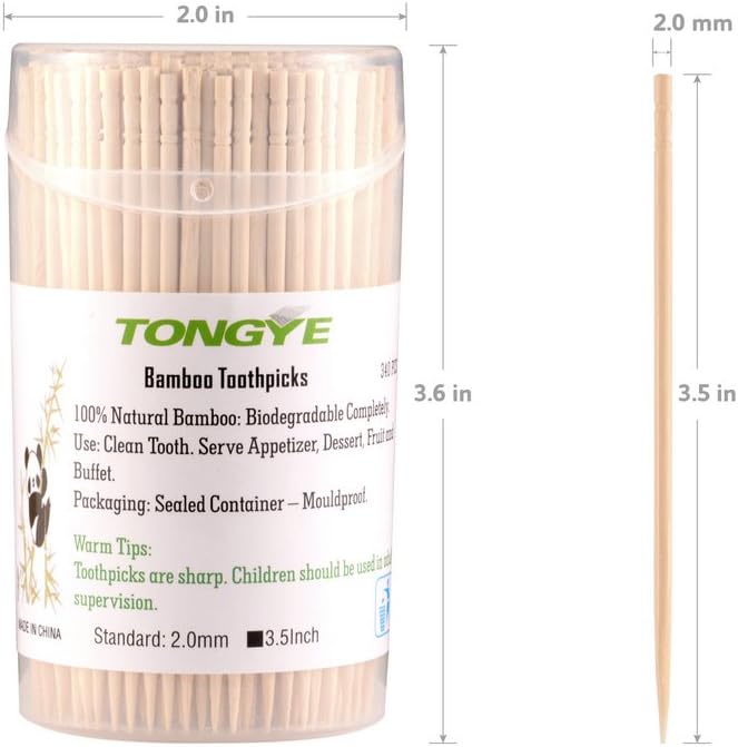 [3 Packs of 340] Bamboo Toothpicks 3.5 Inches, Extra Long Round Wooden Toothpick for Appetizers Qlives Sandwich - Sturdy Smooth No-splinters Tooth Picks, Kitchen & Dining