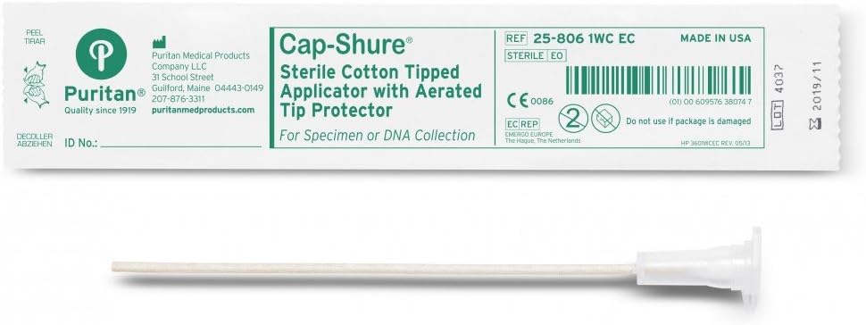Puritan Medical Cap-Shure 6" Sterile Standard Cotton Swab w/Tip Protector & Wood Handle - 25-806 1WC EC - Box of 50