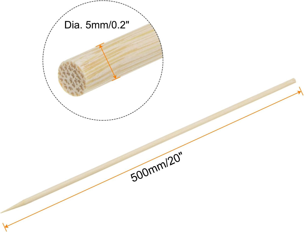HARFINGTON 100pcs Bamboo Skewers Sticks 20 Inch 5mm Dia Natural Wooden Cocktail Picks for Barbecue Appetizers Grilling Fruit