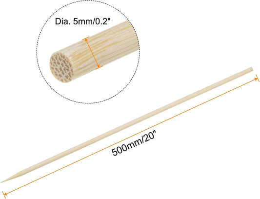 HARFINGTON 100pcs Bamboo Skewers Sticks 20 Inch 5mm Dia Natural Wooden Cocktail Picks for Barbecue Appetizers Grilling Fruit