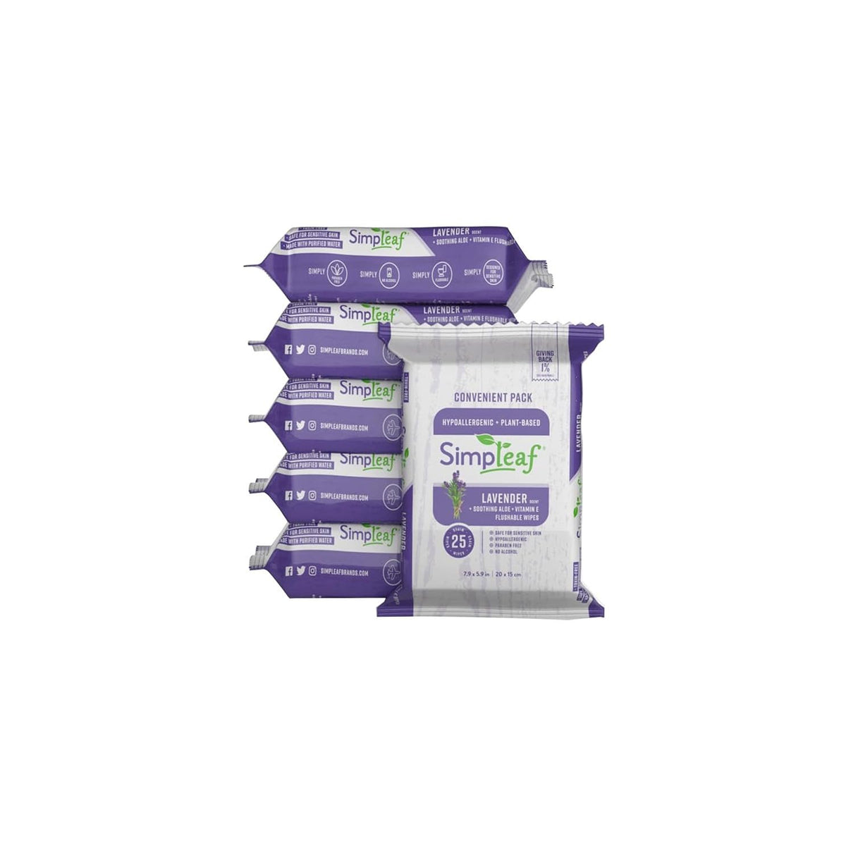 Simpleaf Flushable Wet Wipes Aloe Vera | Plastic Free, Paraben & Alcohol Free | Hypoallergenic & Safe for Sensitive Skin | Soothing Aloe Formula | Adult Toilet Wipes (6 x 50 Count Pack) 300 Count