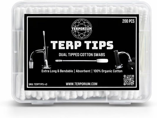 Terporium Dual-Tip Cotton Swabs (200pcs) | 4.75” Reinforced & Bendable Multi-Purpose Swabs with Extra Long Cylindrical and Smaller Spiral Tips | 100% Organic Cotton with Recycled Paper Stick